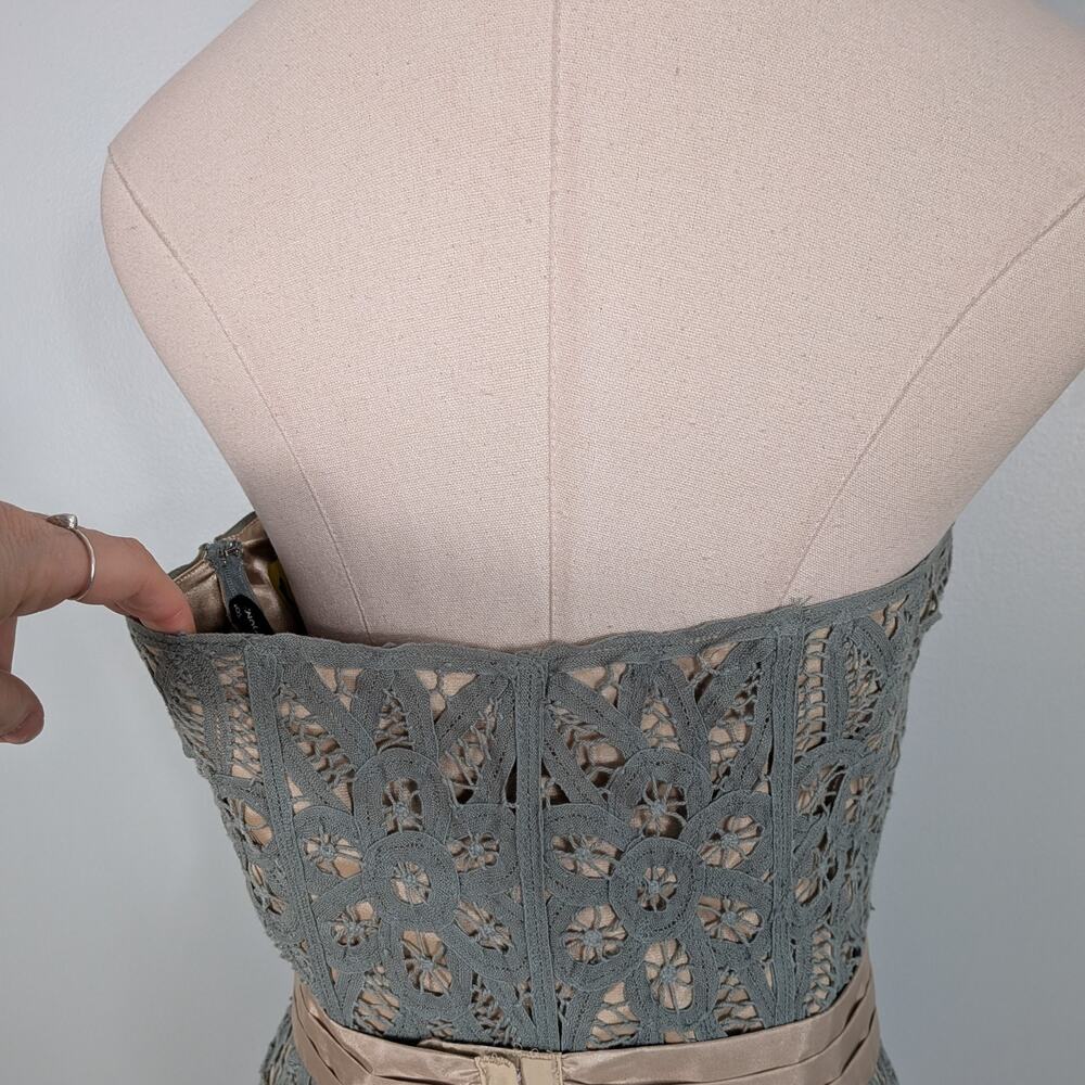 Vintage Betsey Johnson Midi Dress 10 Green 90s Y2K Crochet Lace Grunge Strapless - Picture 14 of 16